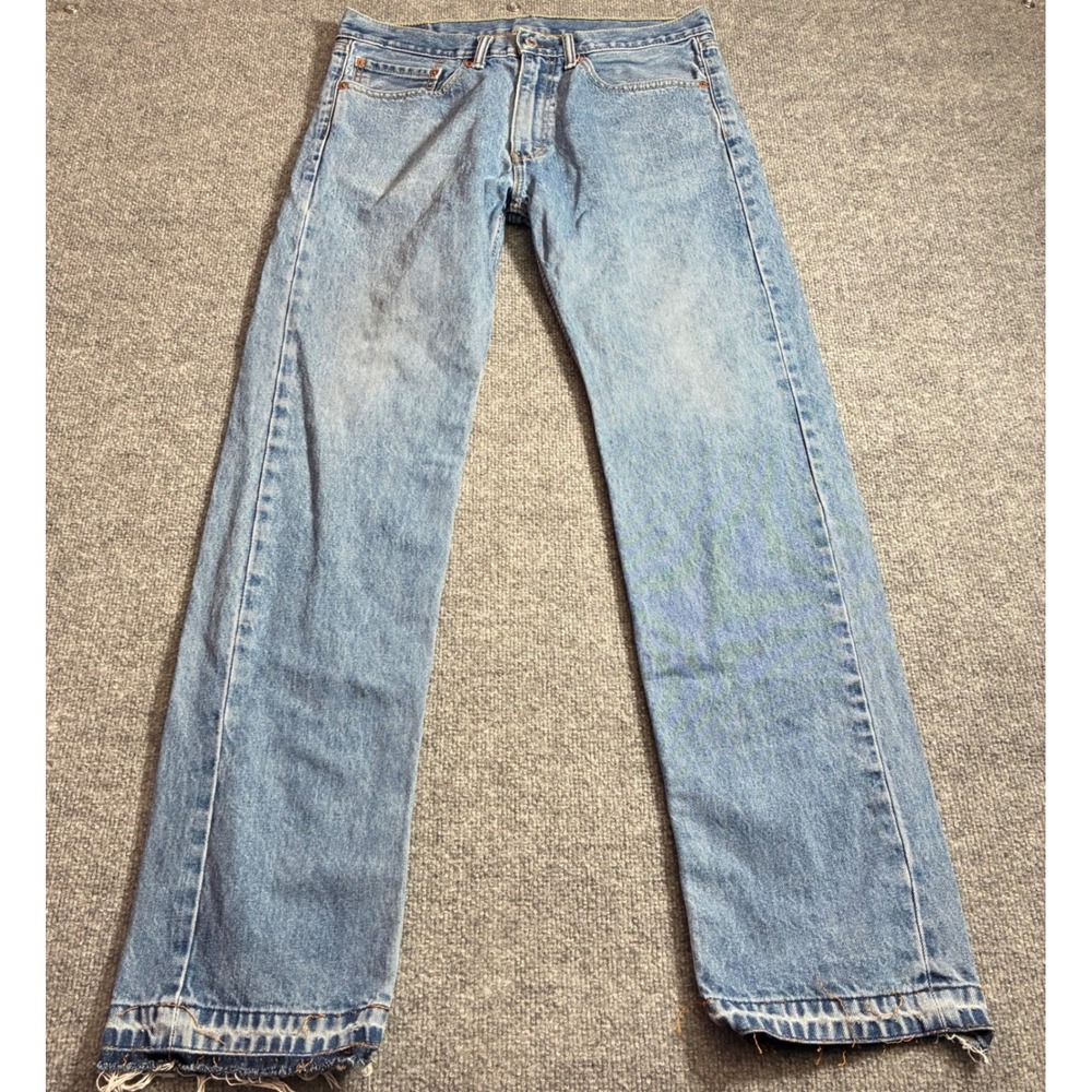 Vintage Levi's 505 Regular Fit Jeans Mens 34x34 Blue Raw Hem Distressed